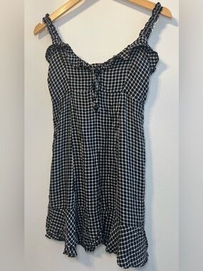 American Eagle Outfitters Black and White Gingham Babydoll Ruffle Dress